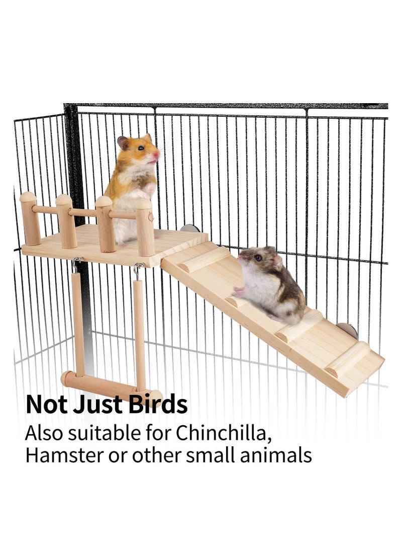 SYOSI Bird Perches Platform Swing, with Climbing Ladder, Parakeet Cage Accessories Wooden Playing Gyms Exercise Stands for Green Cheeks, Lovebird, Chinchilla, Budgie, Hamster, Parrot Cage Toys Sets - Image 5