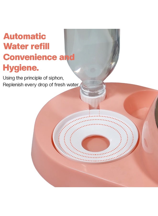 NNC PETS Dual bowl automatic feeder & water dispenser for Cats & Small dogs, Spill-proof food & water dispenser with Stainless steel bowl and Durable plastic, Easy to clean, 32.3 cm (PINK) - Image 3