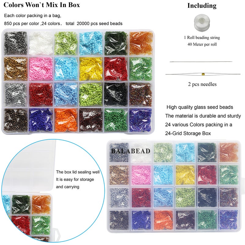 BALABEAD Size 2mm 12/0 Glass Seed Beads About 21600pcs in Box 24 Multicolor Assortment Small Seed Beads for Jewelry Making (900pcs/Color, 24 Colors) - Image 5