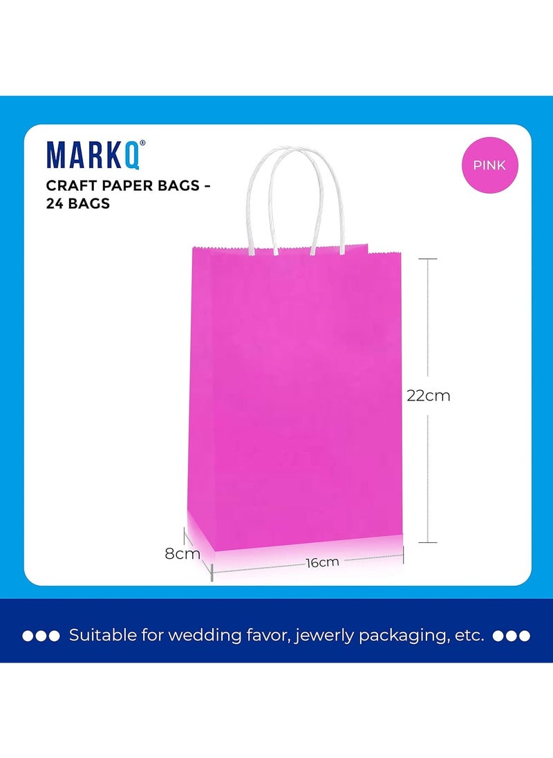 MARKQ Pink Paper bags with handles 22 x 16 x 8 cm Small Kraft Gift bags for Birthday Party Favors, Weddings, Restaurant takeouts, Christmas (24 Bags)  - Image 5