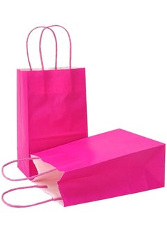 MARKQ Pink Paper bags with handles 22 x 16 x 8 cm Small Kraft Gift bags for Birthday Party Favors, Weddings, Restaurant takeouts, Christmas (24 Bags)  - Image 1