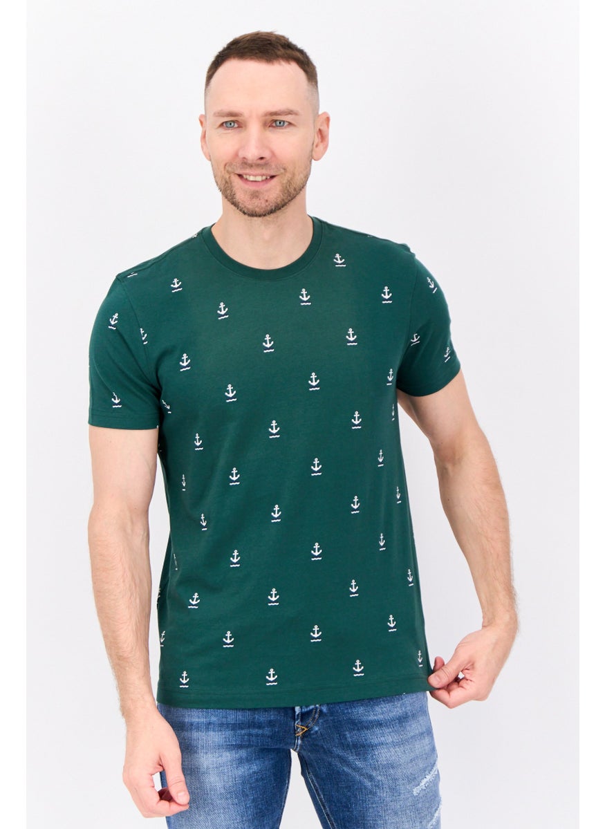 NAUTICA Men Crew Neck Short Sleeve Brand Logo T-Shirt, Green/White  - Image 1
