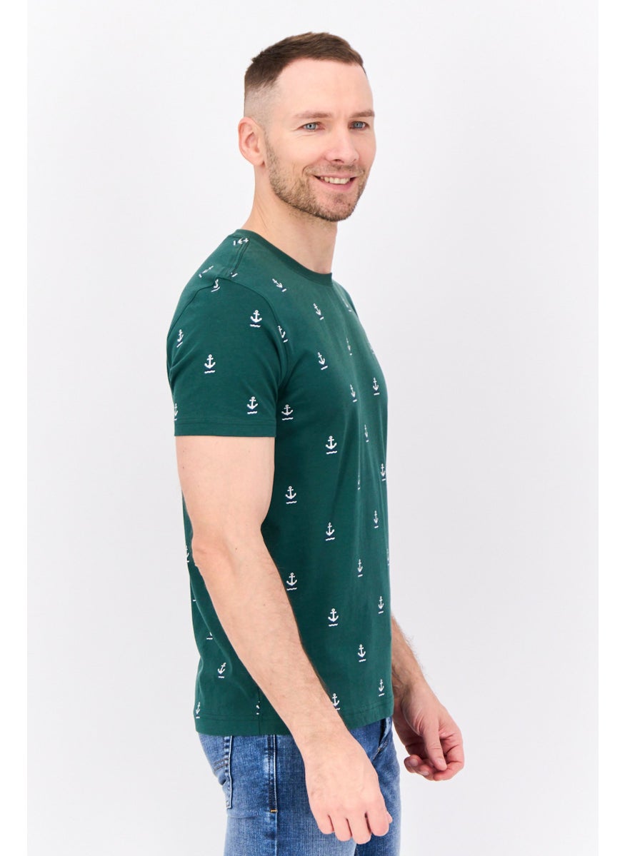 NAUTICA Men Crew Neck Short Sleeve Brand Logo T-Shirt, Green/White  - Image 3