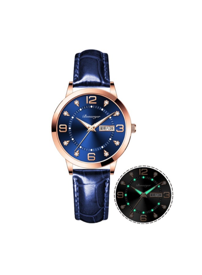 BONARGER Women's Premium Leather Waterproof Luminous Quartz Watch With A Luxurious Feel. - Image 1