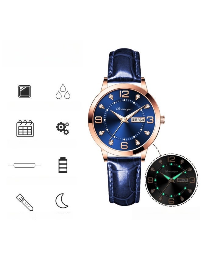 BONARGER Women's Premium Leather Waterproof Luminous Quartz Watch With A Luxurious Feel. - Image 2