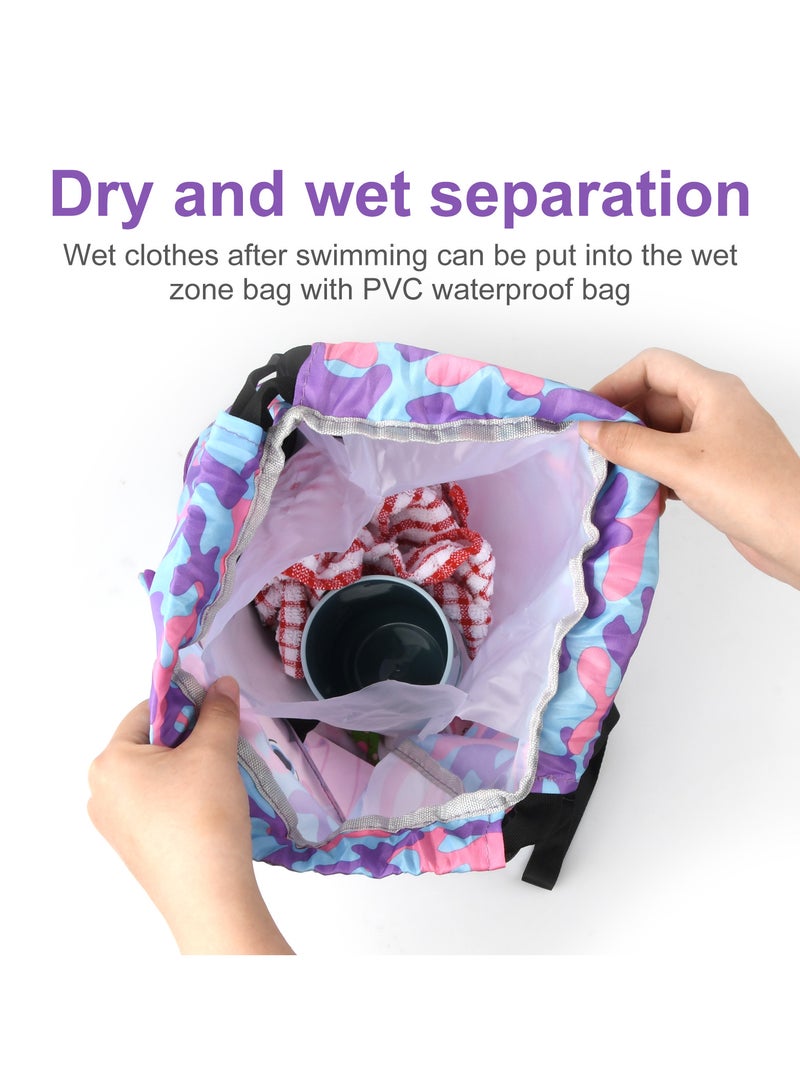 Generic Waterproof Drawstring Bag with Purse, Kids Swim Backpack for Beach, Wet and Dry Separation, Adjustable Straps, Shoe Compartment  - Image 3