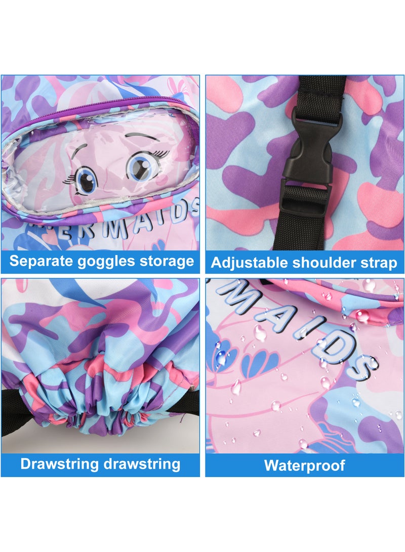 Generic Waterproof Drawstring Bag with Purse, Kids Swim Backpack for Beach, Wet and Dry Separation, Adjustable Straps, Shoe Compartment  - Image 5