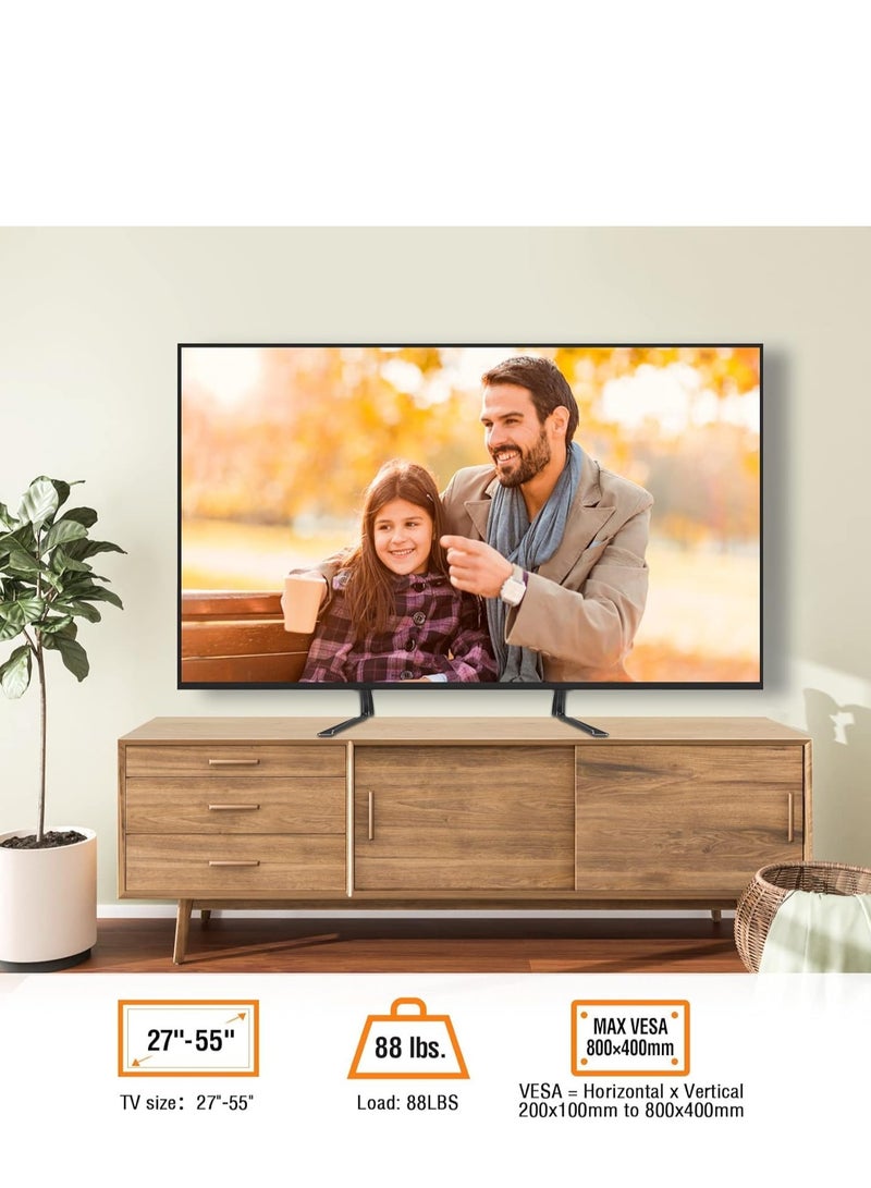 JAJEEK حامل تلفاز عالمي للطاولات لشاشات 27-55 بوصة – ارتفاع قابل للتعديل، قاعدة قوية لشاشات LCD/LED/Plasma، يدعم حتى 88 رطل، متوافق مع VESA 800x400mm، سهل التجميع، تصميم موفر للمساحة - Image 5