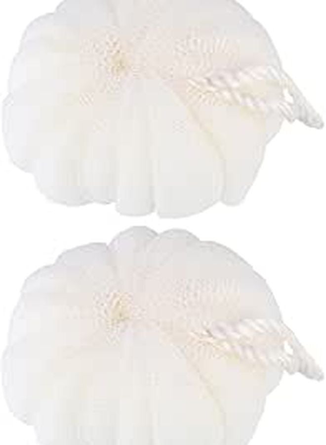 Large Petal Shaped Exfoliating Mesh Sponge and Body Scrubber 2Pcs Set Beige - Image 1