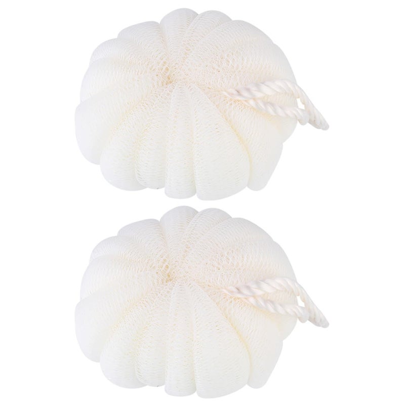 Large Petal Shaped Exfoliating Mesh Sponge and Body Scrubber 2Pcs Set Beige - Image 2