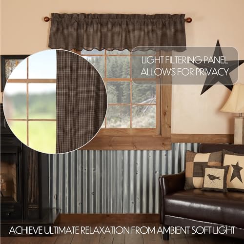 VHC Brands Kettle Grove Window Curtain, Plaid Valance Scalloped, Black, 16x72 - Image 3