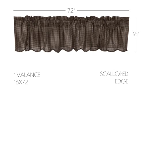 VHC Brands Kettle Grove Window Curtain, Plaid Valance Scalloped, Black, 16x72 - Image 2