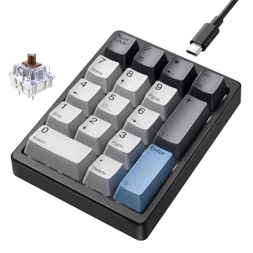 Kisnt Mechanical Number Pad,Hot Swappable Numpad Wired USB 17 Keys Keypad White Backlit Numeric Keypad with PBT Keycaps for Laptop PC Compact Keyboards (Black, Brown Switch) - Image 1