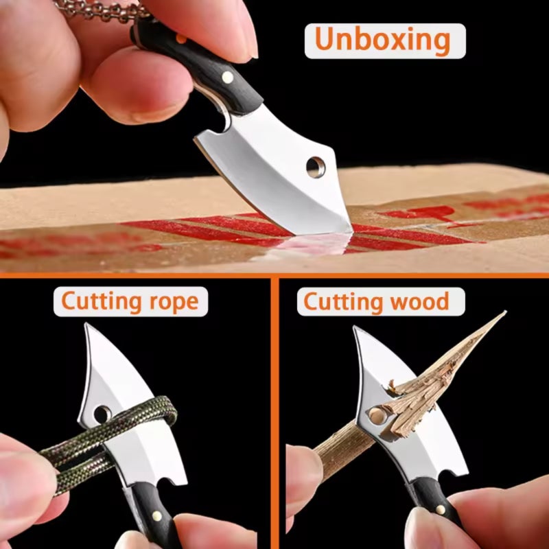 Damascus Steel Compact Knife - Heat Treated For Enhanced Durability High Hardness Wear Resistant Mini Cleaver for Everyday Carry Outdoor Use Safe Storage With Black Leather Case - Image 4