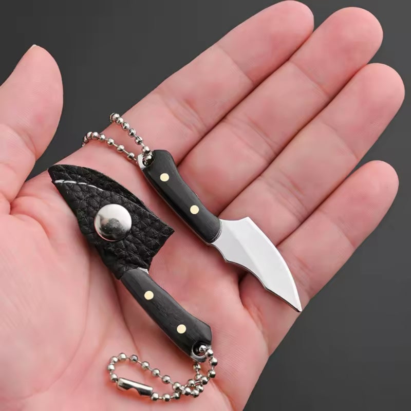 Damascus Steel Compact Knife - Heat Treated For Enhanced Durability High Hardness Wear Resistant Mini Cleaver for Everyday Carry Outdoor Use Safe Storage With Black Leather Case - Image 1