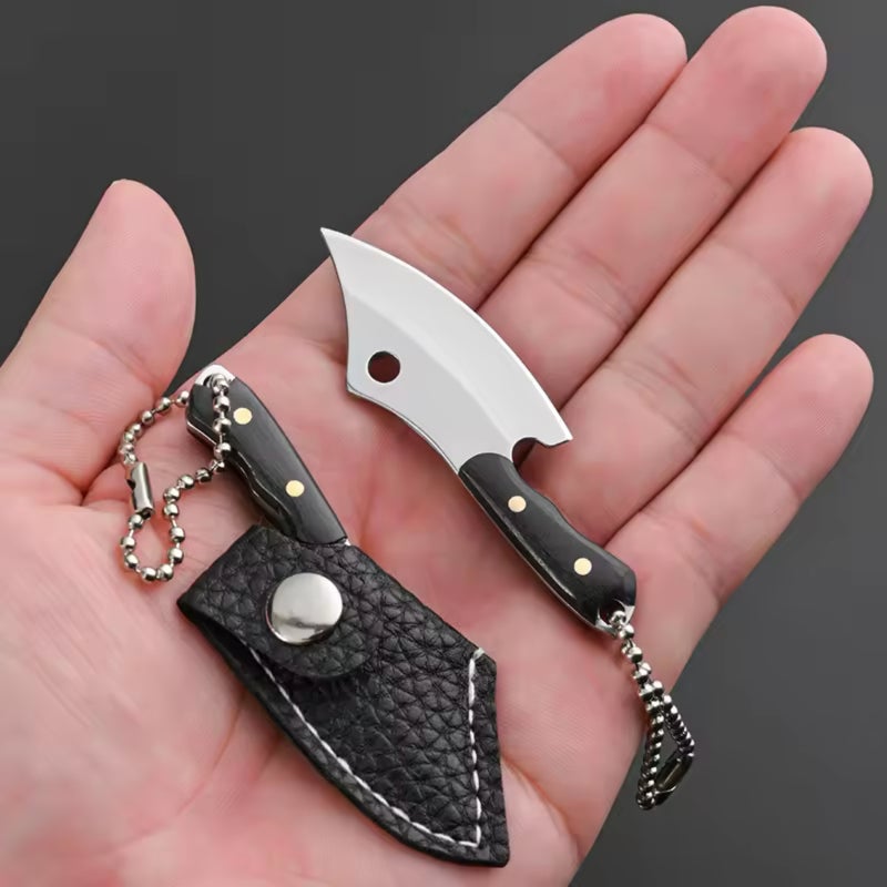 Damascus Steel Compact Knife - Heat Treated For Enhanced Durability High Hardness Wear Resistant Mini Cleaver for Everyday Carry Outdoor Use Safe Storage With Black Leather Case - Image 5