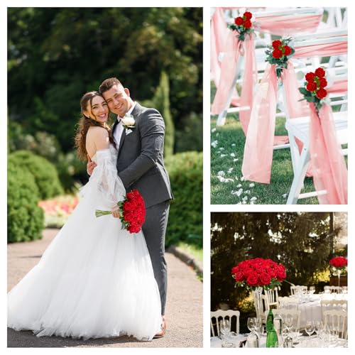 Wondrus Bulk Artificial Flowers 100 PCS, Fake Velvet Silk Red Roses with Long Stems Realistic Bouquet for Wedding Centerpieces, Faux Arrangement for Home Table Decor - Image 4