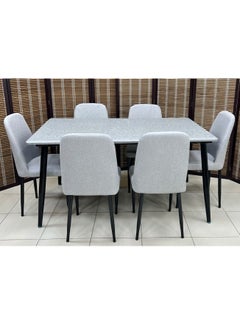 Living طقم من 7 قطع طاولة طعام سطح رخام مع 6 كراسي 140*80*75 سم 