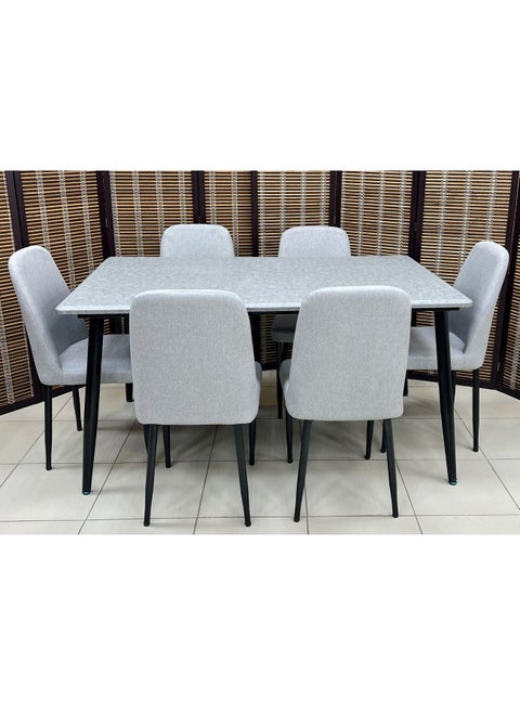 Set of 7 Pieces, Wooden Dining Table With 6 Chairs Set 150*90 CM