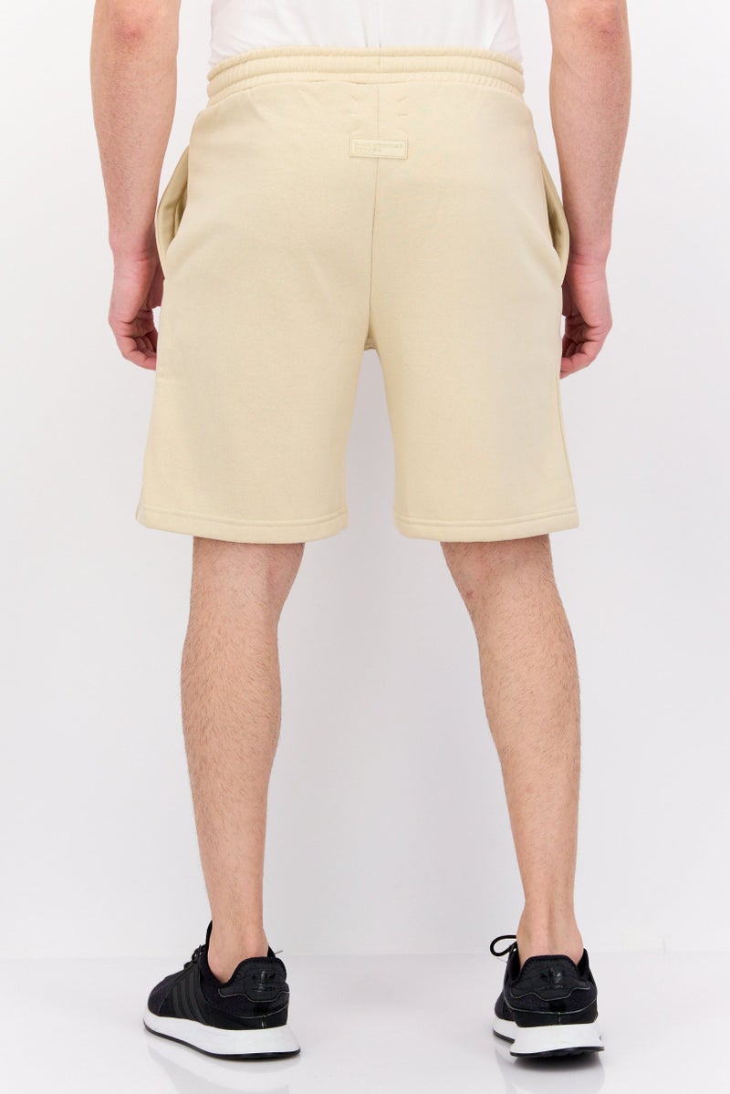Blank Essentials Men Drawstring Embossed Brand Shorts, Beige - Image 4
