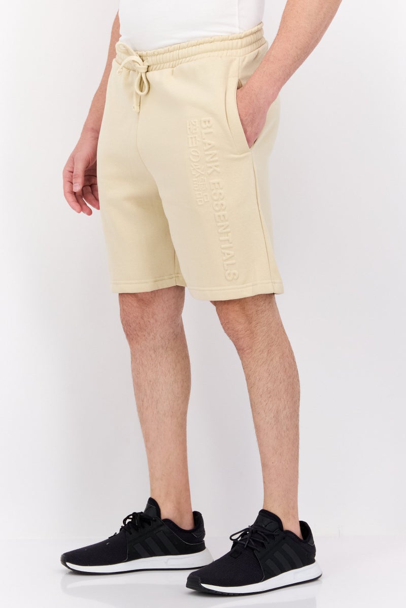 Blank Essentials Men Drawstring Embossed Brand Shorts, Beige - Image 2