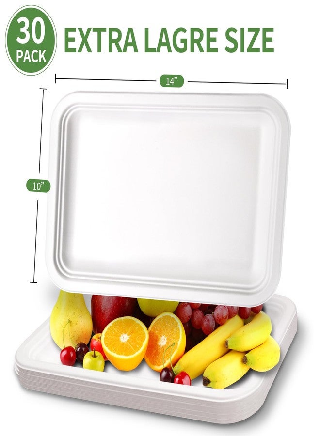VEIZEDD 30Pack Compostable Food Trays 14 Inch Large Paper Plates Heavy Duty Disposable Serving Tray for Thanksgiving Turkey, BBQ, Seafood Boil Party Supplies - Image 2