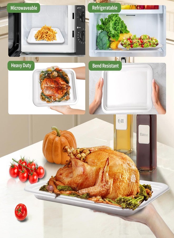 VEIZEDD 30Pack Compostable Food Trays 14 Inch Large Paper Plates Heavy Duty Disposable Serving Tray for Thanksgiving Turkey, BBQ, Seafood Boil Party Supplies - Image 5