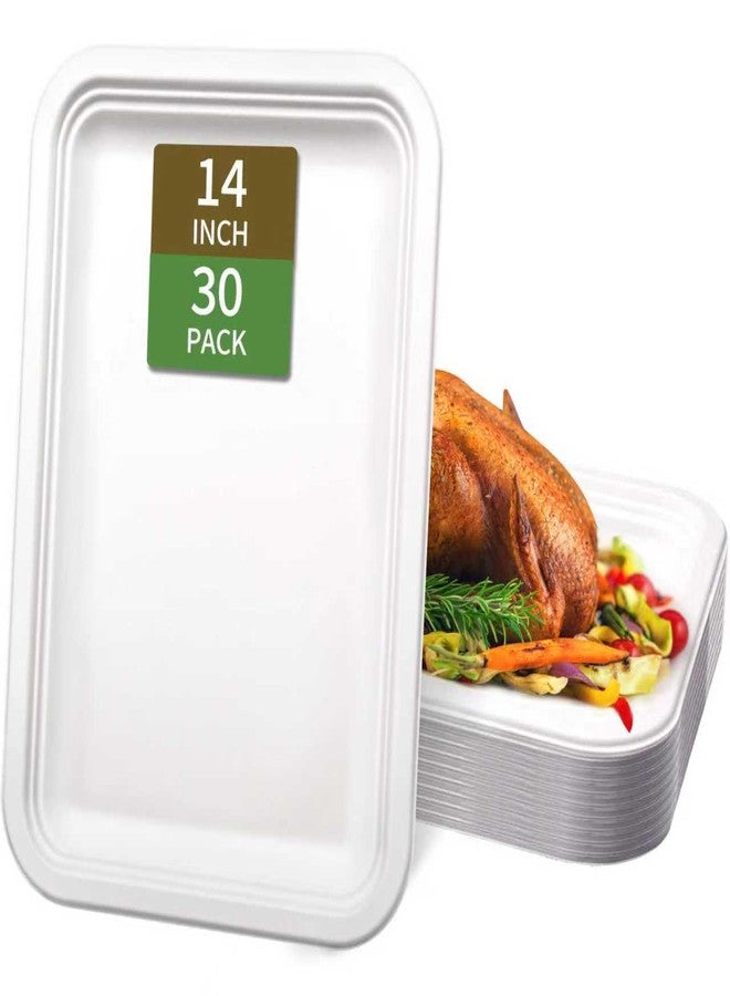 VEIZEDD 30Pack Compostable Food Trays 14 Inch Large Paper Plates Heavy Duty Disposable Serving Tray for Thanksgiving Turkey, BBQ, Seafood Boil Party Supplies - Image 1