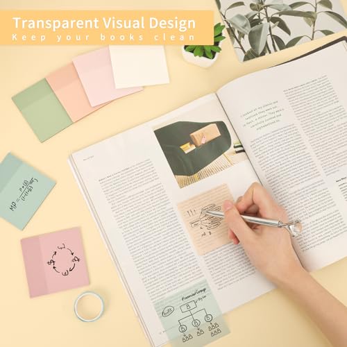 EOOUT Transparent Sticky Notes, 6 Pads 3x3 Inch, 6 Colors Pastel Clear Self-Adhesive Waterproof Translucent Sticky Notes, 300 Sheets, for Bible Tabs, Book Tabs, School Supplies, Office - Image 3