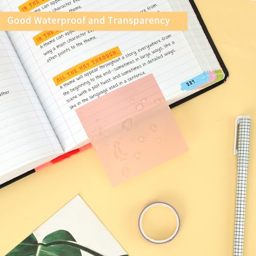 EOOUT Transparent Sticky Notes, 6 Pads 3x3 Inch, 6 Colors Pastel Clear Self-Adhesive Waterproof Translucent Sticky Notes, 300 Sheets, for Bible Tabs, Book Tabs, School Supplies, Office - Image 4