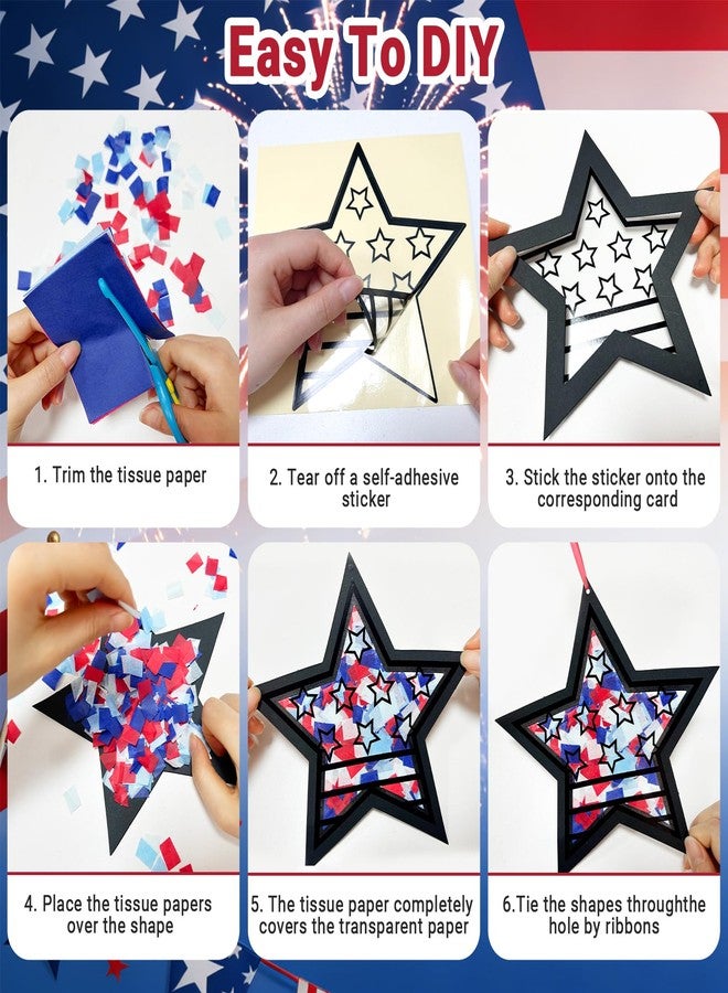KOPOOEOE 36 Pcs 4th of July Suncatchers Patriotic Crafts Kits 250th Anniversary DIY Star Red Blue White Tissue Paper DIY for Independence Day Home School Classroom Window Decor - Image 3