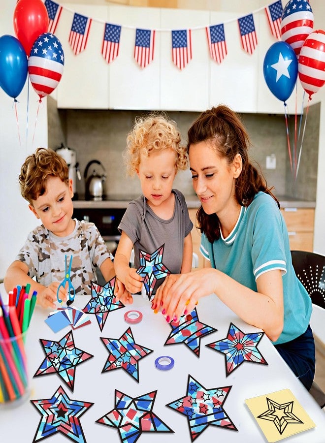 KOPOOEOE 36 Pcs 4th of July Suncatchers Patriotic Crafts Kits 250th Anniversary DIY Star Red Blue White Tissue Paper DIY for Independence Day Home School Classroom Window Decor - Image 5