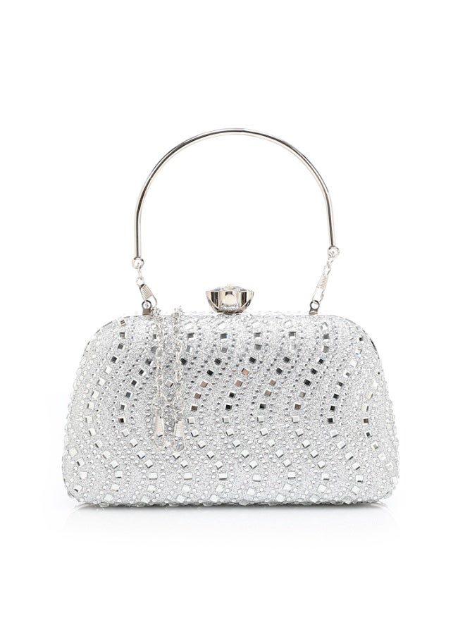 Mr.joe Crystal Top Handle Evening Clutch - Silver - Image 1
