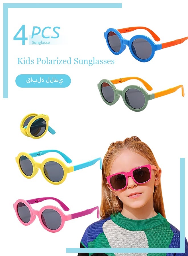 Kids Polarized Sunglasses  4 Pcs - Foldable Toddler Sunglasses for Boys & Girls Age 2-12, UV Protection for Beach/Party/Outdoor Play, Baby to Youth Baseball Sunglasses (2-4,6-14 Years) - Image 1