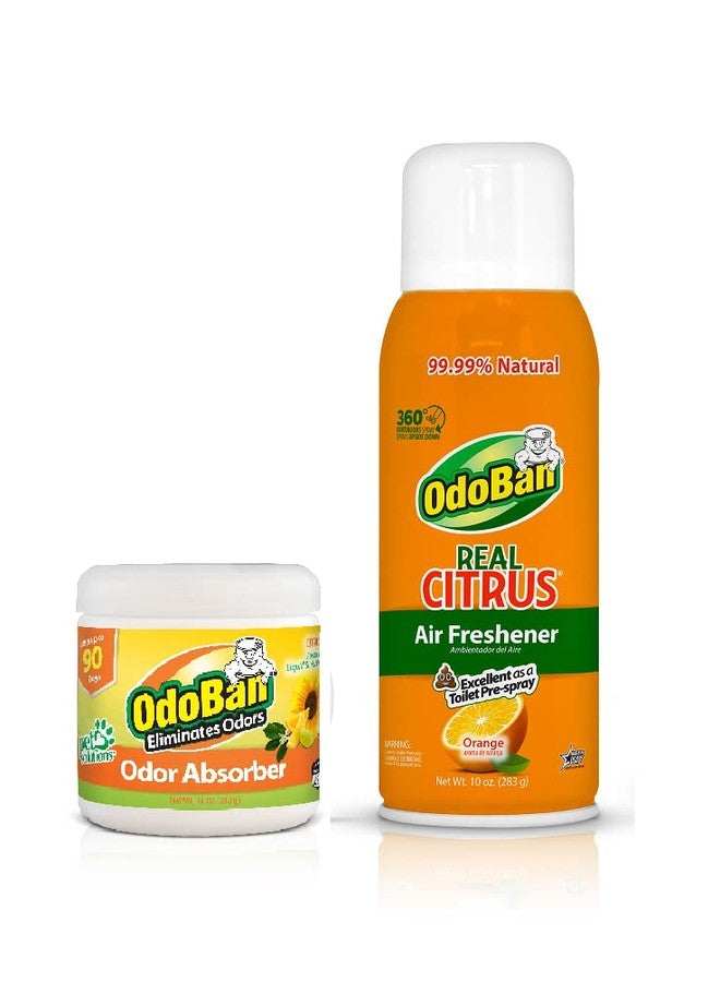 OdoBan Aroma Eliminator Set, Made in the USA, 10 Ounce Toilet Spray 360-Degree Continuous Spray Natural Oil Real Citrus Orange Air Freshener and 14 Ounce Solid Scent Absorber - Image 1