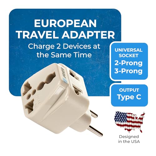 OREI European Plug Adapter, India to Europe, Russia, Turkey & More - Type C - 2 in 1 - Perfect for Laptop, Camera Charger and More- CE, RoHS - 2 Pack -Beige - 5 Years Warranty - Image 2