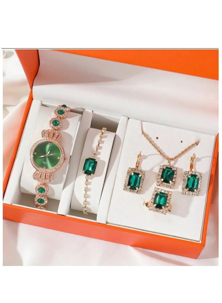 XSVO 4 in 1 Women's Necklace,Bracelet,Watch,Ring Gift Set,Quartz Watch,Business Watch Crown Watch Business Gifts Unique Wristwatch,Holiday Gifts,Birthday Gifts - Image 1