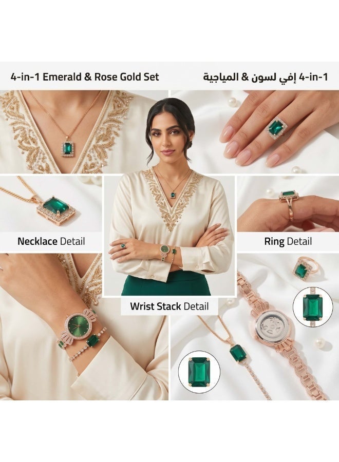 XSVO 4 in 1 Women's Necklace,Bracelet,Watch,Ring Gift Set,Quartz Watch,Business Watch Crown Watch Business Gifts Unique Wristwatch,Holiday Gifts,Birthday Gifts - Image 4