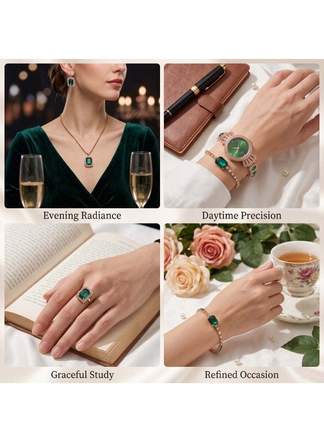 XSVO 4 in 1 Women's Necklace,Bracelet,Watch,Ring Gift Set,Quartz Watch,Business Watch Crown Watch Business Gifts Unique Wristwatch,Holiday Gifts,Birthday Gifts - Image 5