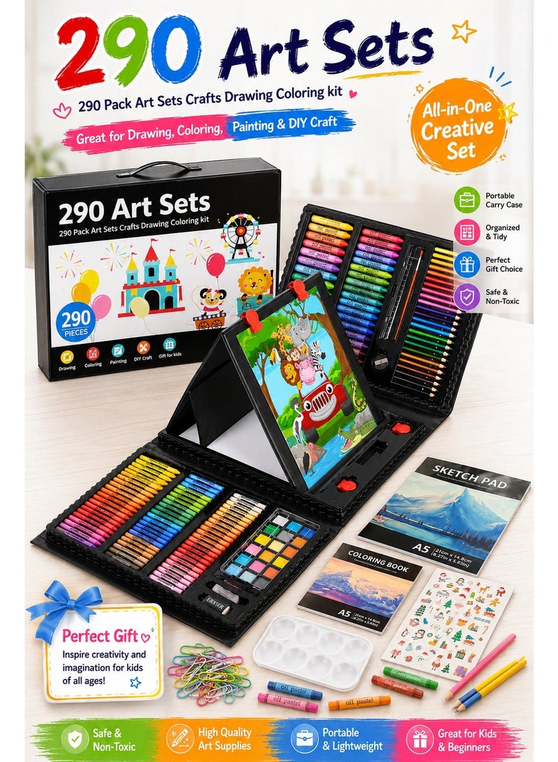 290 Art Sets Crafts Drawing Coloring Kit for Kids, All-in-One 290 Pieces Art Supplies Case with Crayons, Oil Pastels, Colored Pencils - Image 3