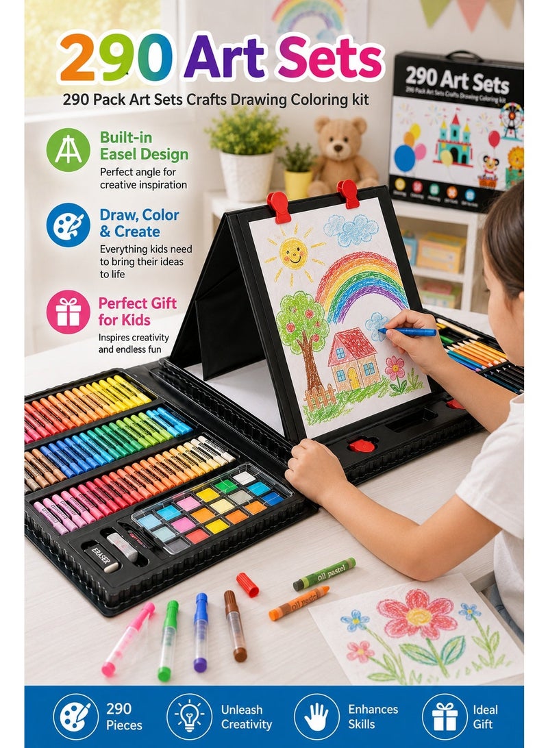 290 Art Sets Crafts Drawing Coloring Kit for Kids, All-in-One 290 Pieces Art Supplies Case with Crayons, Oil Pastels, Colored Pencils - Image 4