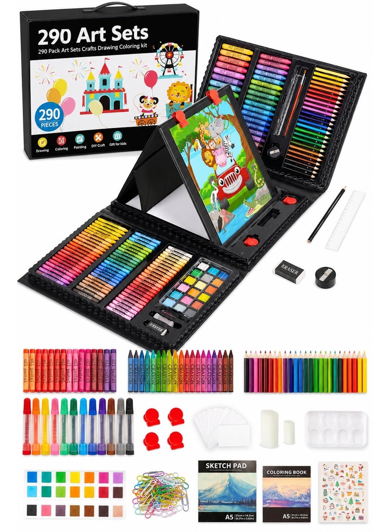 290 Art Sets Crafts Drawing Coloring Kit for Kids, All-in-One 290 Pieces Art Supplies Case with Crayons, Oil Pastels, Colored Pencils - Image 1
