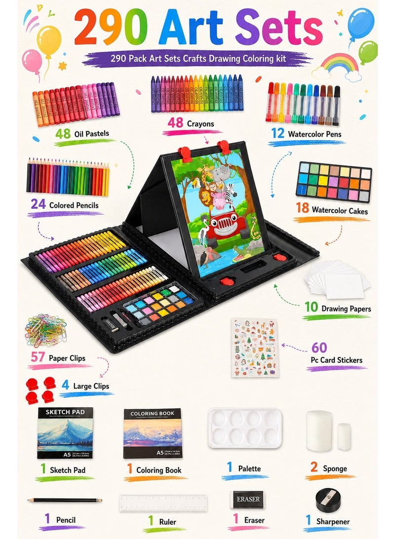 290 Art Sets Crafts Drawing Coloring Kit for Kids, All-in-One 290 Pieces Art Supplies Case with Crayons, Oil Pastels, Colored Pencils - Image 5