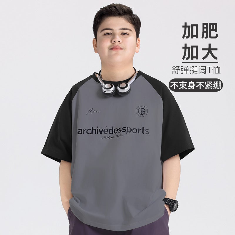 Fat Children'S Wear Boys Short-Sleeved T-Shirt Plus Fertilizer Plus Plus Summer Summer Fat Children Junior High School Students T Children - Image 5