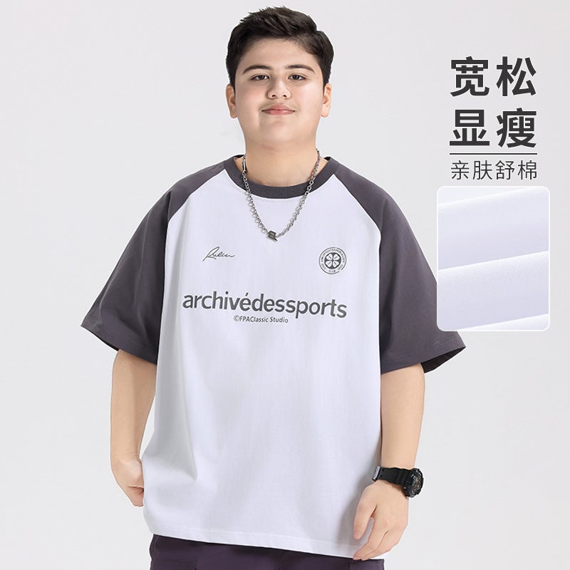 Fat Children'S Wear Boys Short-Sleeved T-Shirt Plus Fertilizer Plus Plus Summer Summer Fat Children Junior High School Students T Children - Image 2