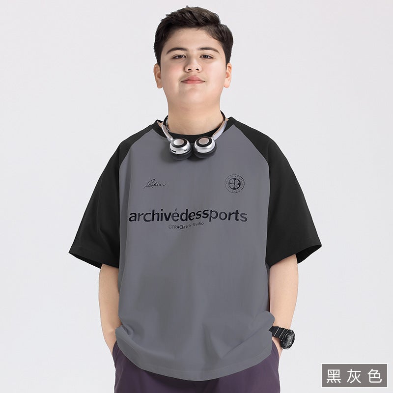 Fat Children'S Wear Boys Short-Sleeved T-Shirt Plus Fertilizer Plus Plus Summer Summer Fat Children Junior High School Students T Children - Image 1