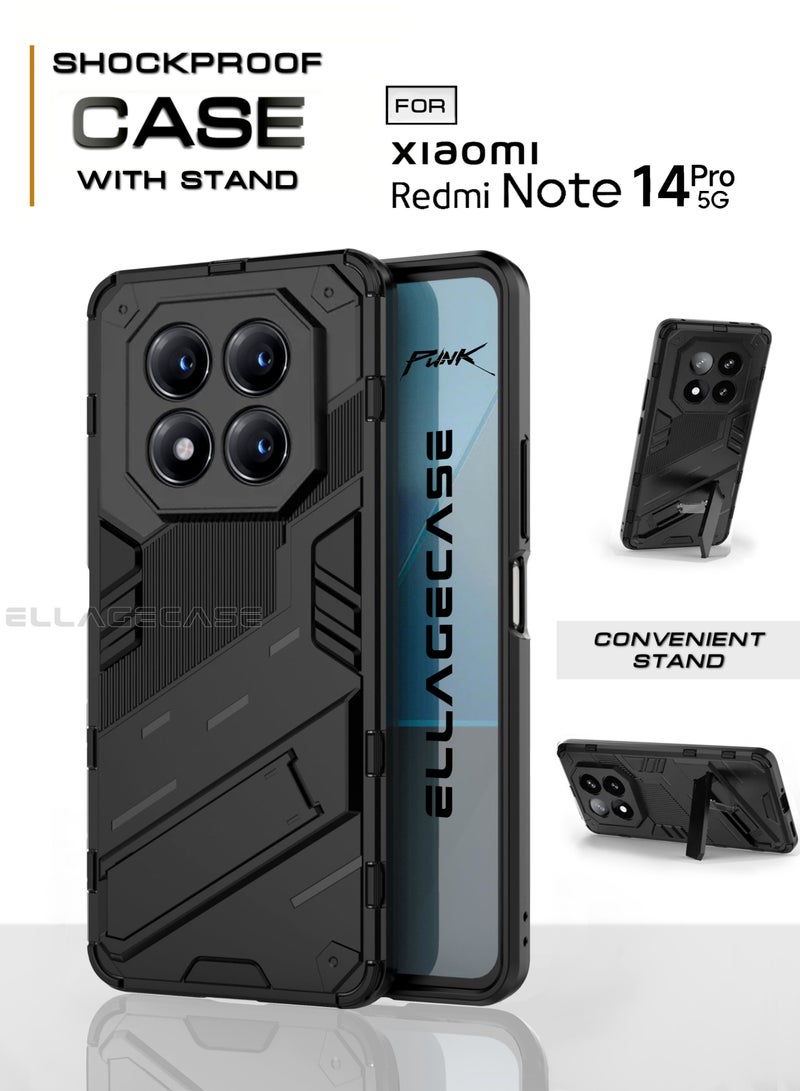 ELLAGECASE حافظة مضادة للصدمات لهاتف Xiaomi Redmi Note 14 Pro 5G، حماية معززة، قاعدة مغناطيسية مدمجة، حامل مريح، حماية قوية للكاميرا - Image 1