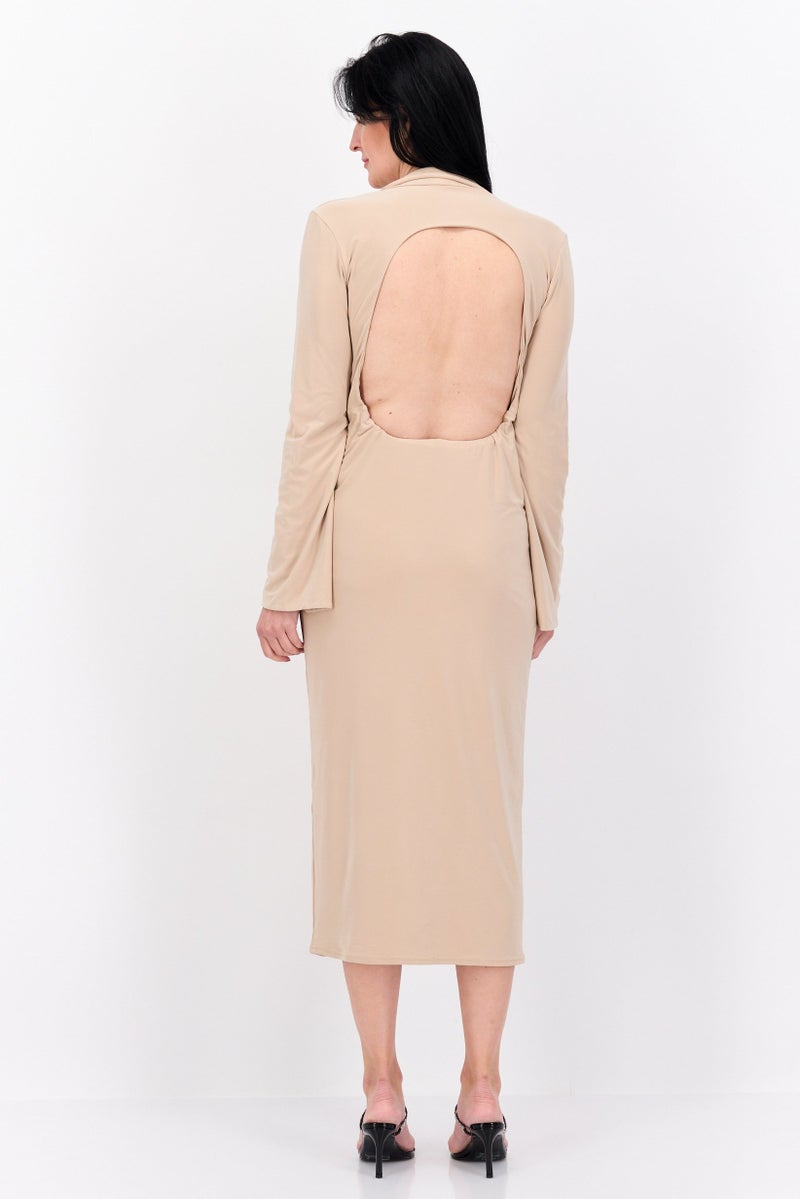 PUBLIC DESIRE Women Curve Plain Midi Dress, Beige - Image 4