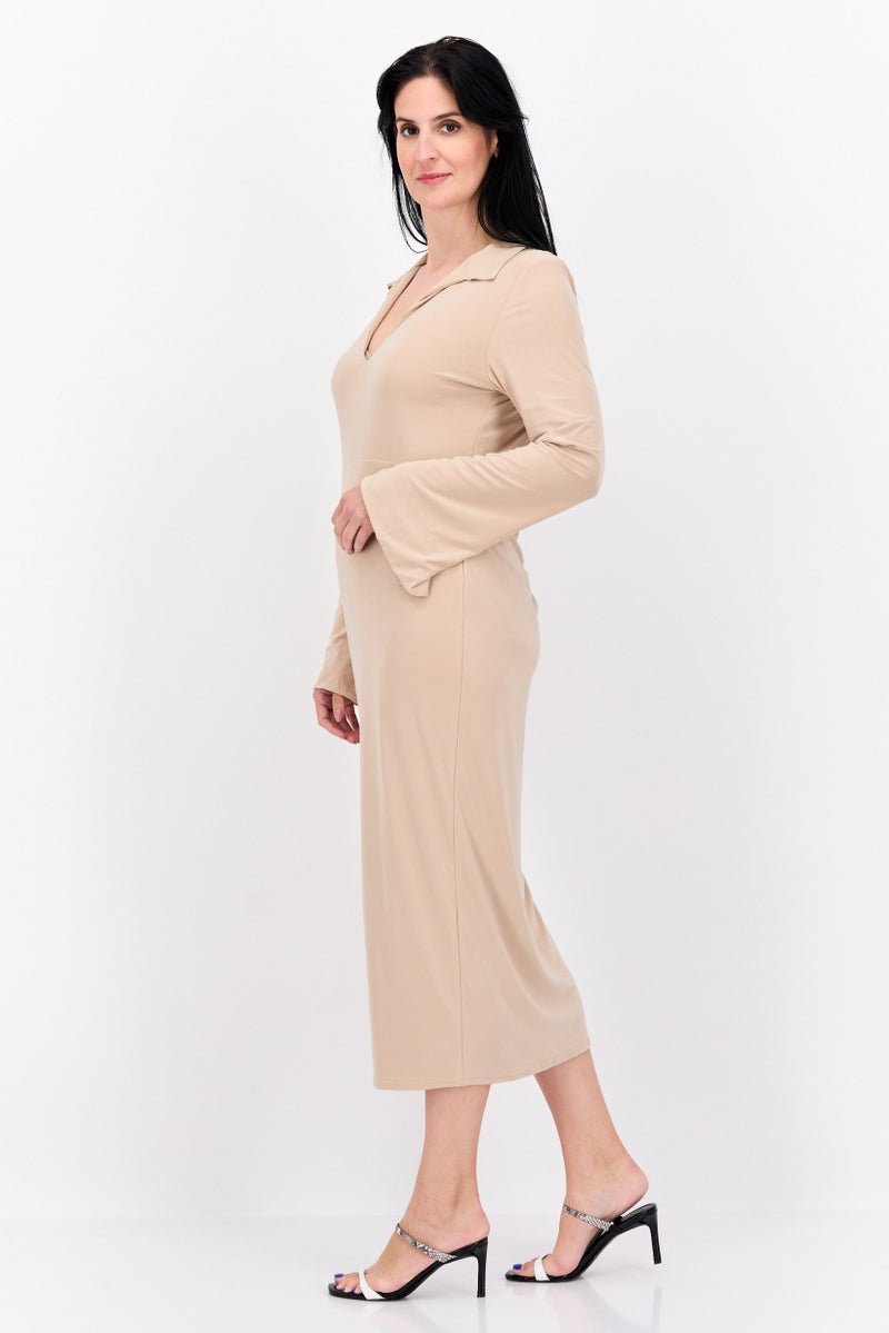 PUBLIC DESIRE Women Curve Plain Midi Dress, Beige - Image 3