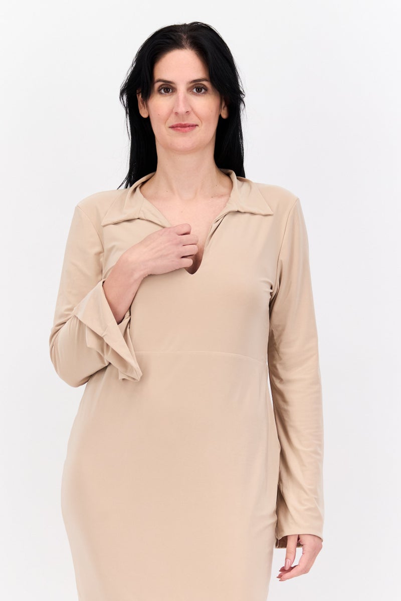 PUBLIC DESIRE Women Curve Plain Midi Dress, Beige - Image 2